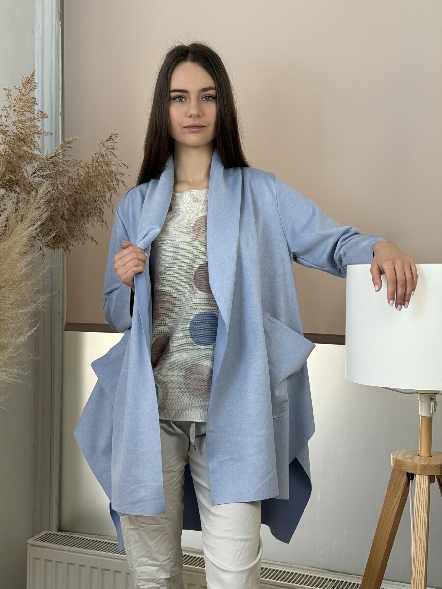 Velúr hatású sálgalléros kabát - világoskék - Kép 11