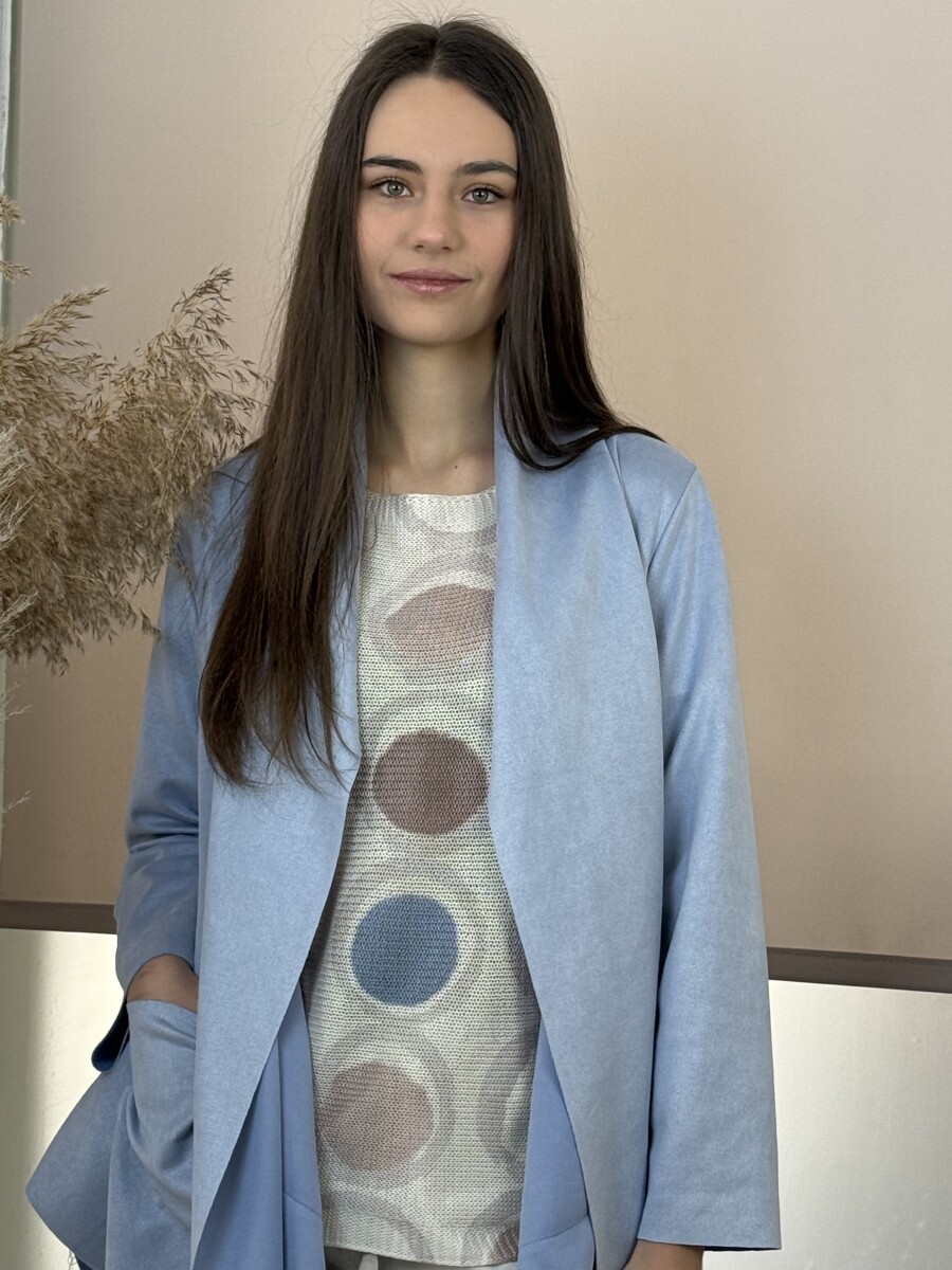 Velúr hatású sálgalléros kabát - világoskék - Kép 9