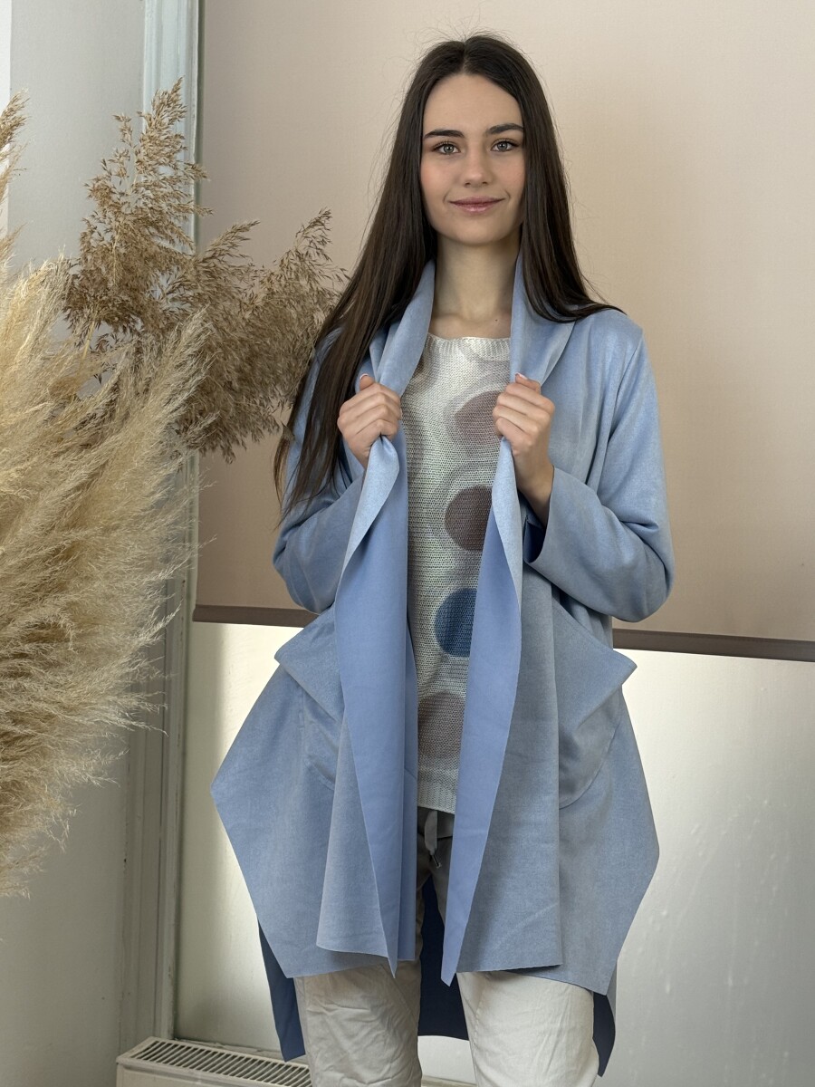 Velúr hatású sálgalléros kabát - világoskék - Kép 4