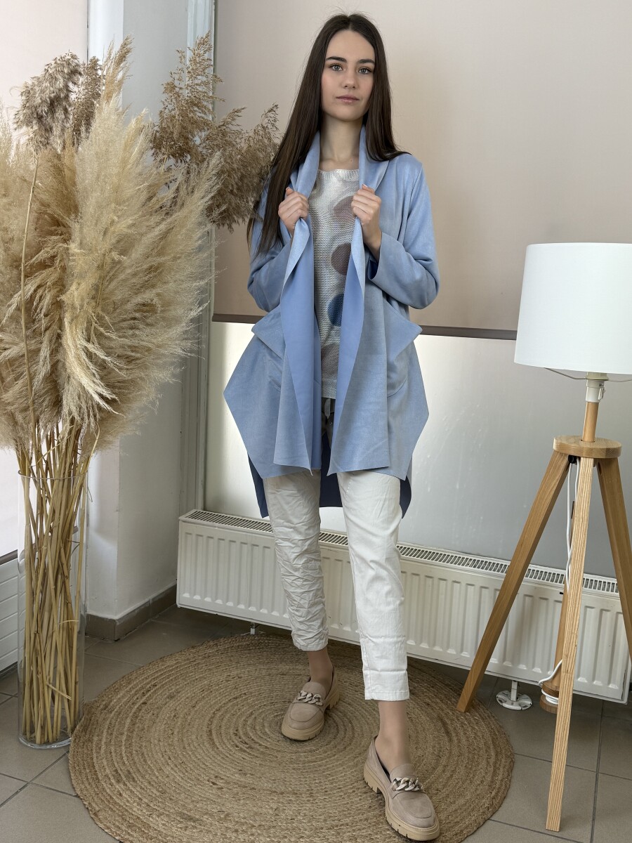 Velúr hatású sálgalléros kabát - világoskék - Kép 2