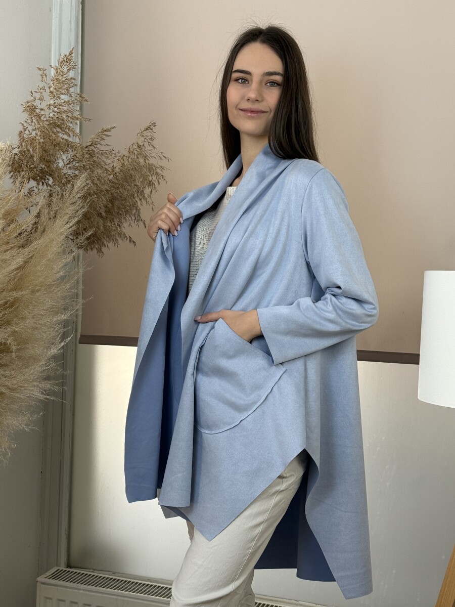 Velúr hatású sálgalléros kabát - világoskék - Kép 6