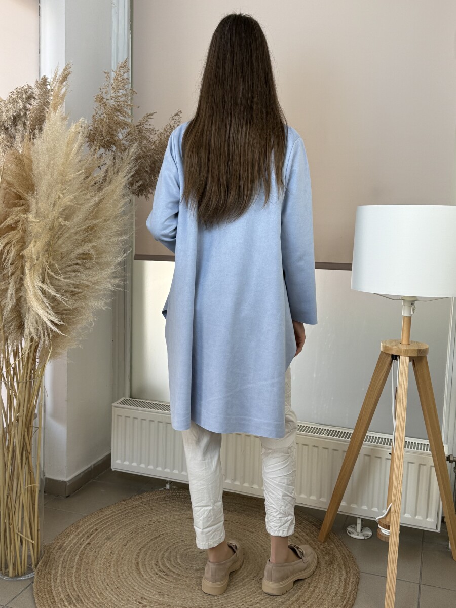 Velúr hatású sálgalléros kabát - világoskék - Kép 8