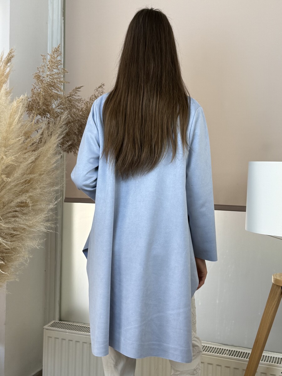Velúr hatású sálgalléros kabát - világoskék - Kép 10