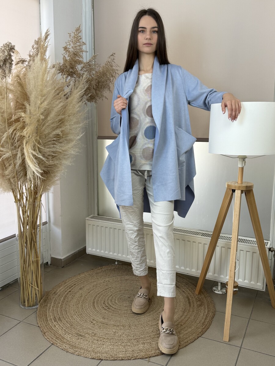 Velúr hatású sálgalléros kabát - világoskék - Kép 3