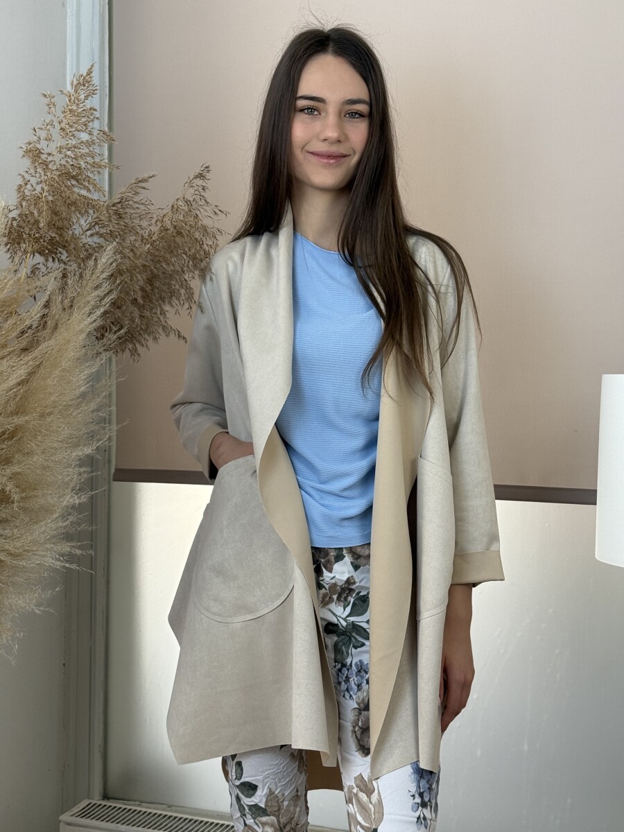 Velúr hatású sálgalléros kabát - bézs - Kép 10