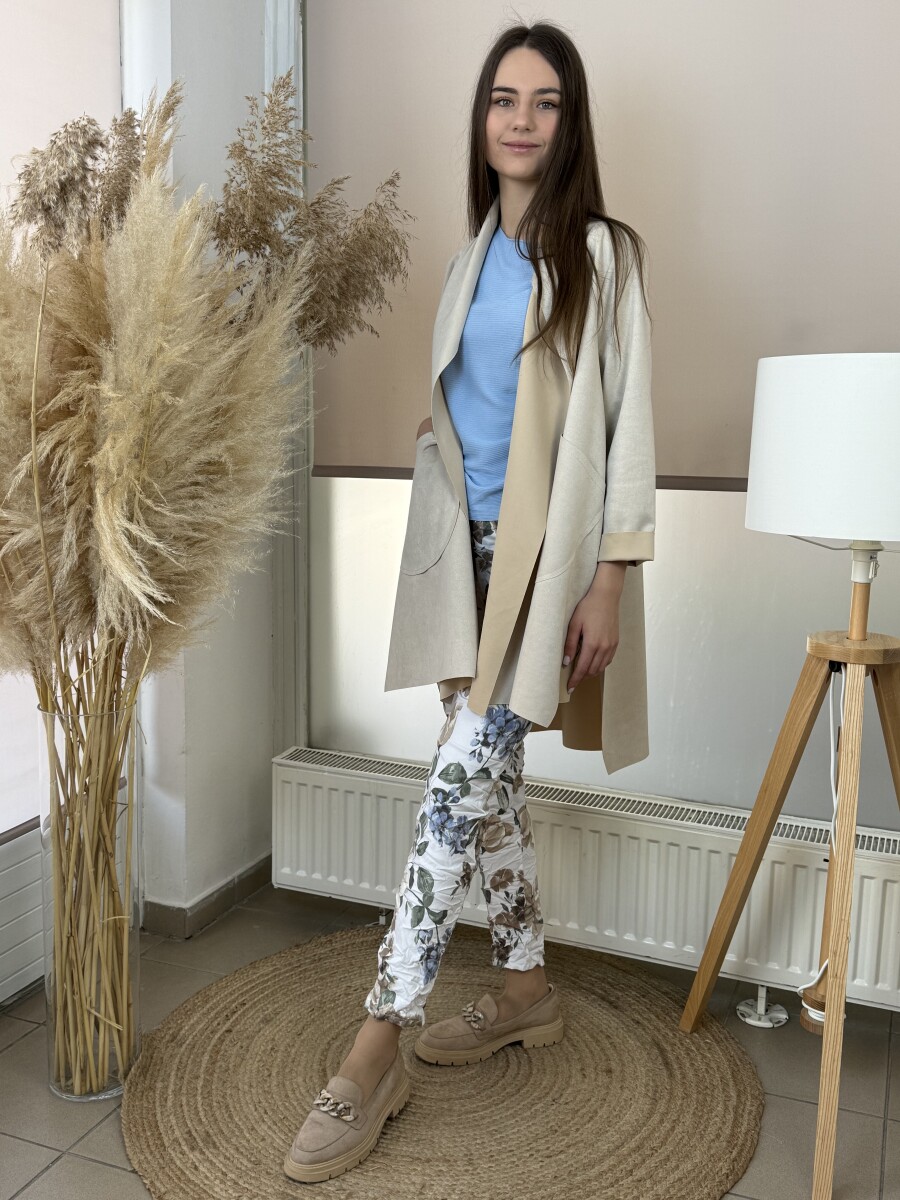 Velúr hatású sálgalléros kabát - bézs - Kép 11