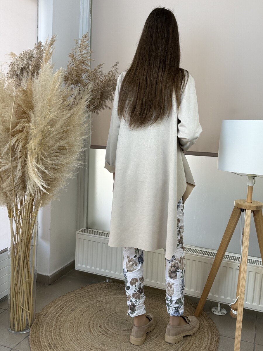 Velúr hatású sálgalléros kabát - bézs - Kép 7