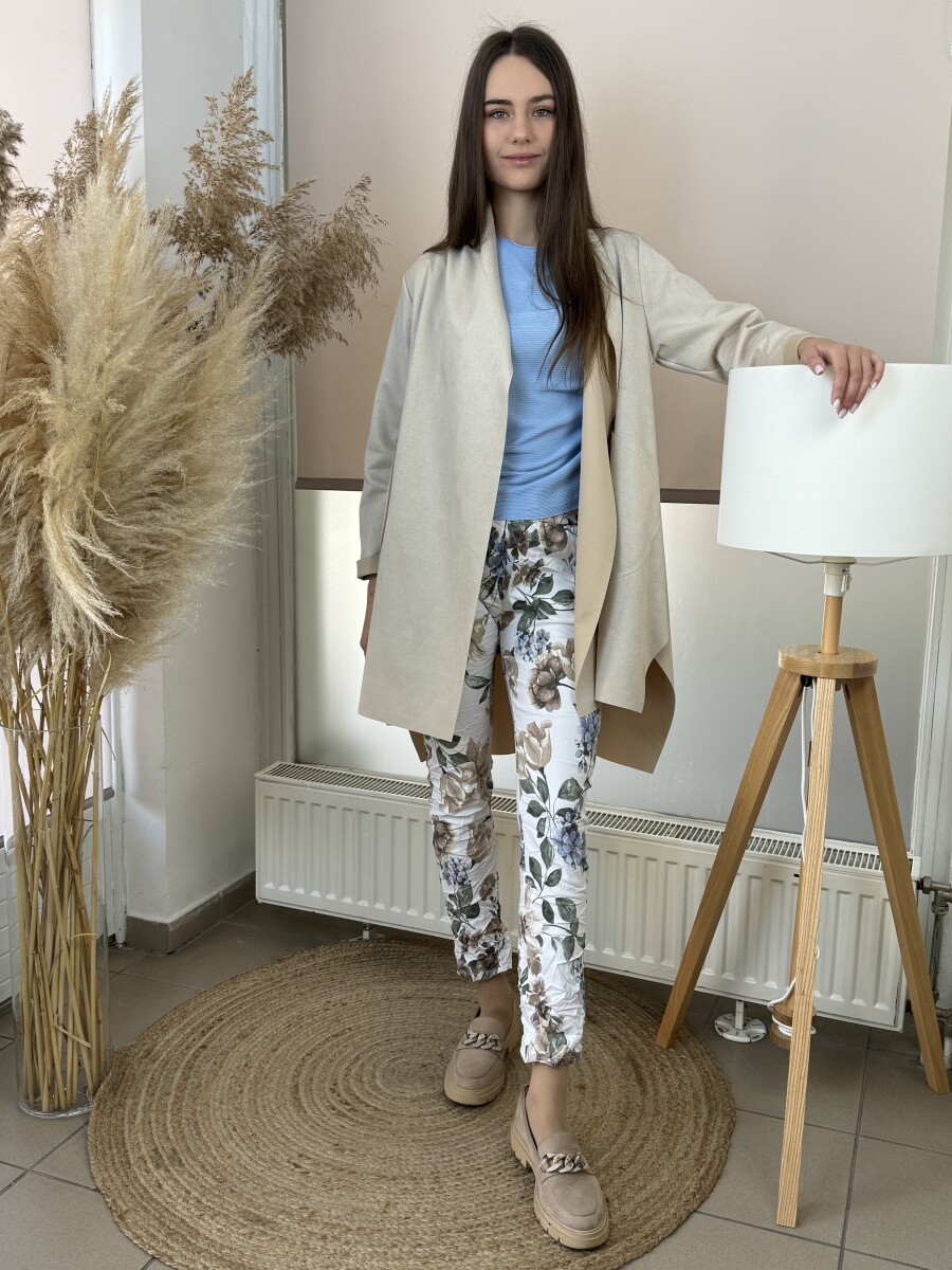 Velúr hatású sálgalléros kabát - bézs - Kép 3