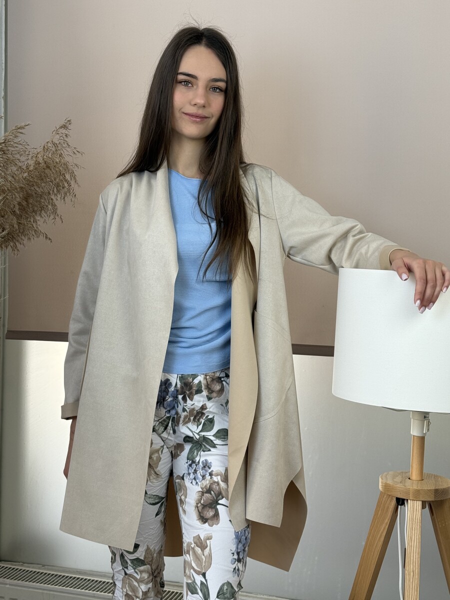 Velúr hatású sálgalléros kabát - bézs - Kép 5