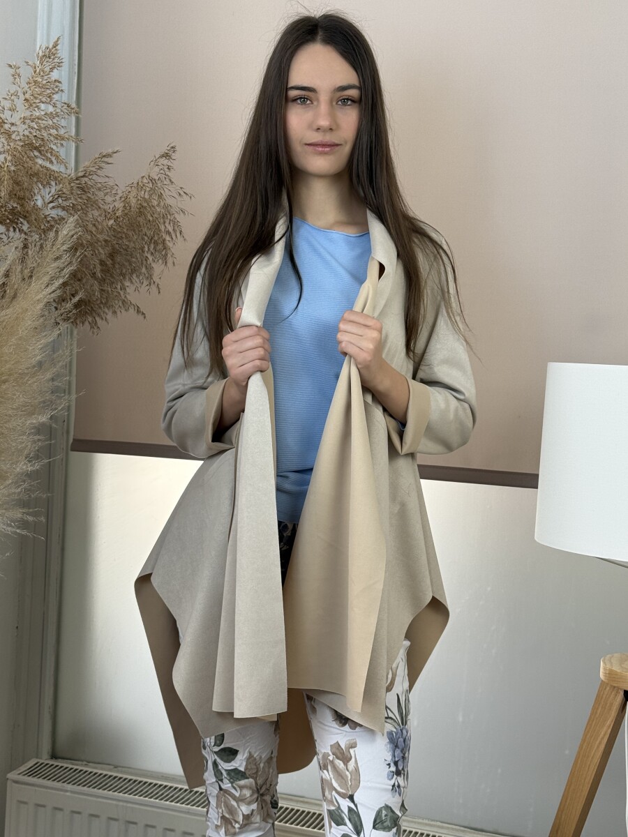 Velúr hatású sálgalléros kabát - bézs - Kép 2