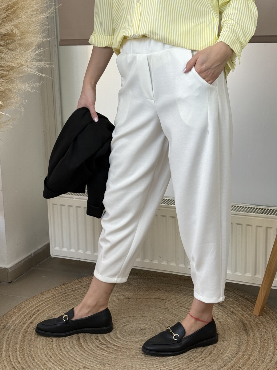 Zsebes lezser nadrág - fehér - Kép 13