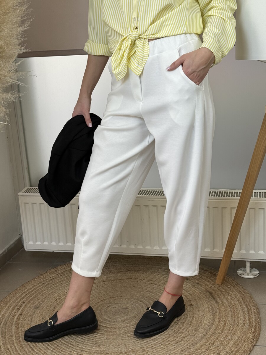 Zsebes lezser nadrág - fehér - Kép 2