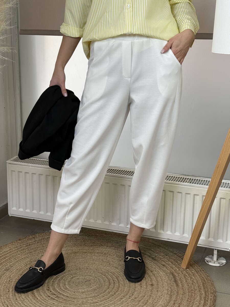 Zsebes lezser nadrág - fehér - Kép 8