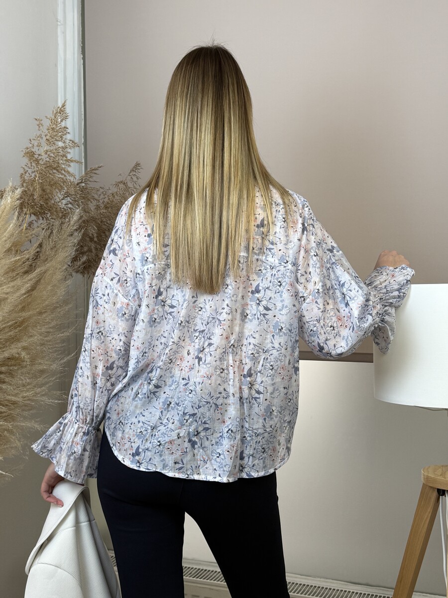 Virágmintás blúz - kék - Kép 7