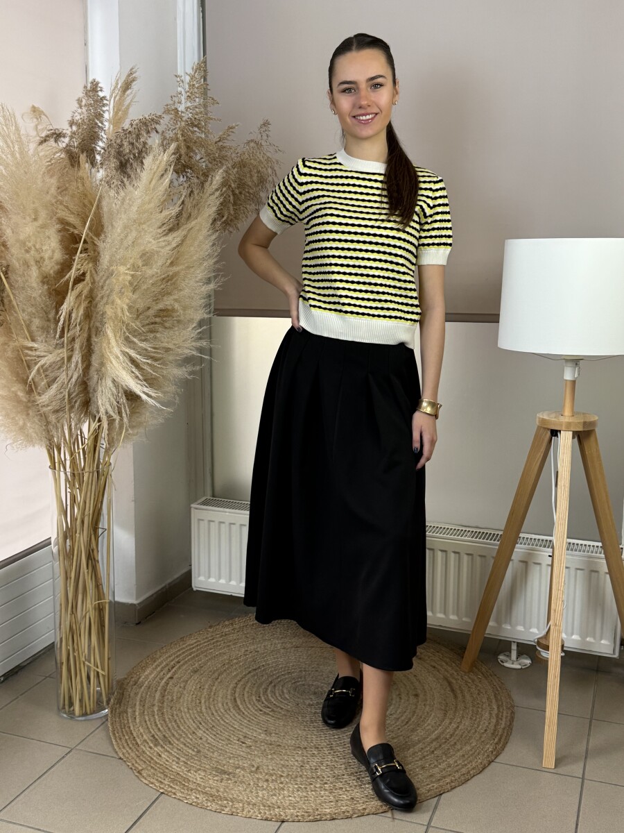 Rövid ujjú kötött pulóver - fekete-sárga-krém - Kép 3