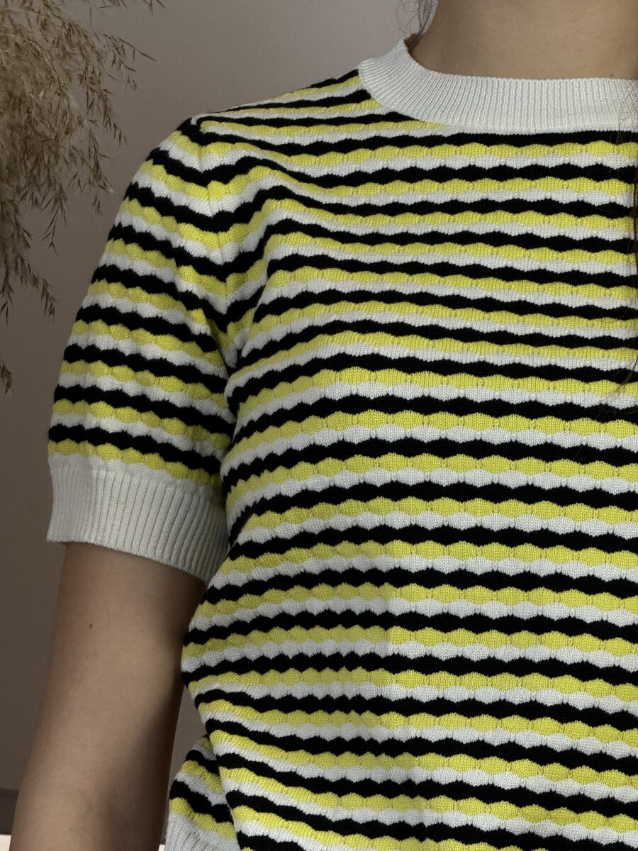 Rövid ujjú kötött pulóver - fekete-sárga-krém - Kép 5