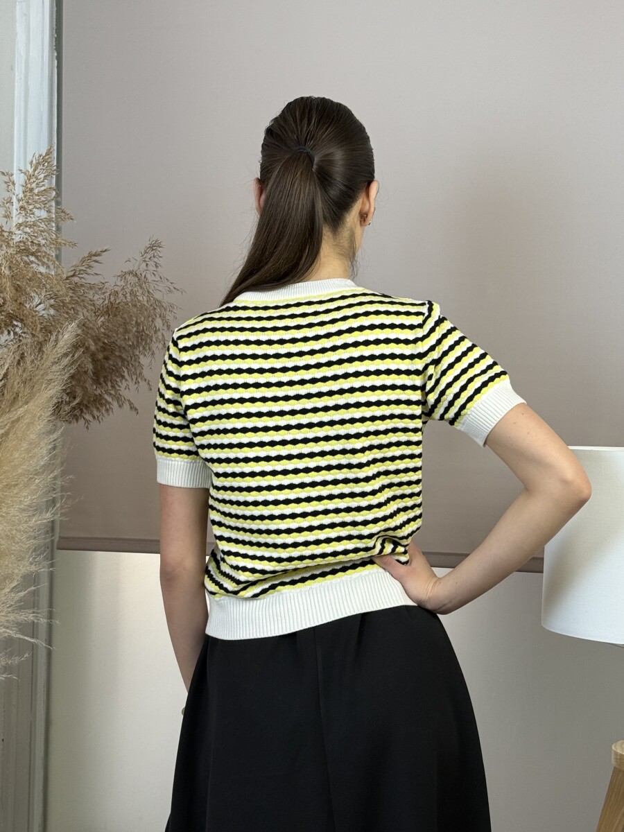 Rövid ujjú kötött pulóver - fekete-sárga-krém - Kép 11