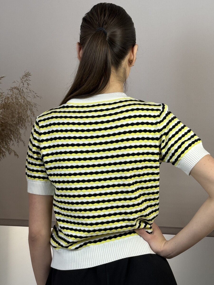 Rövid ujjú kötött pulóver - fekete-sárga-krém - Kép 7