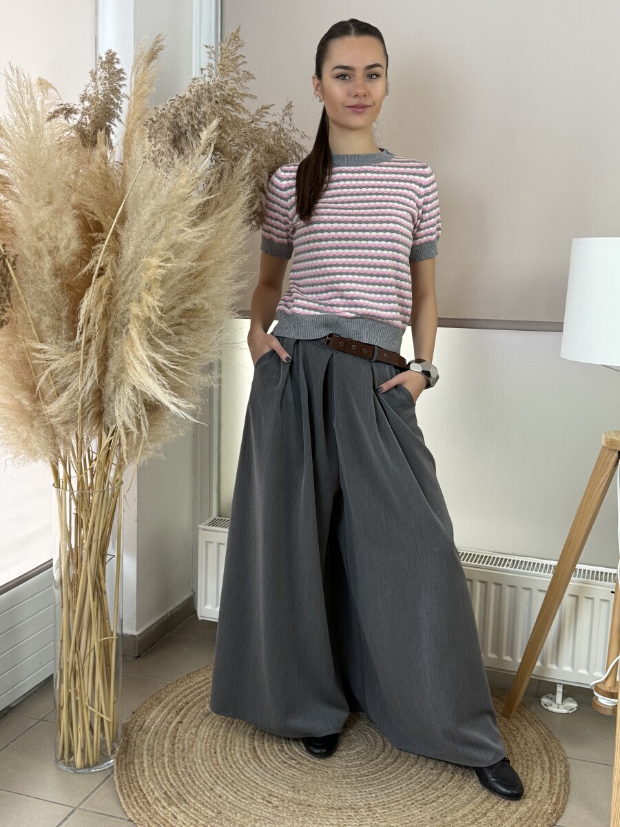 Rövid ujjú kötött pulóver - rózsaszín-szürke-fehér - Kép 10