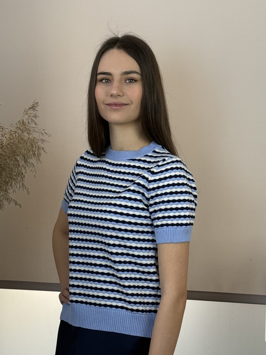 Rövid ujjú kötött pulóver - világoskék-s.kék-fehér - Kép 10