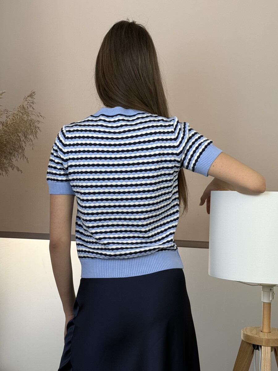 Rövid ujjú kötött pulóver - világoskék-s.kék-fehér - Kép 11