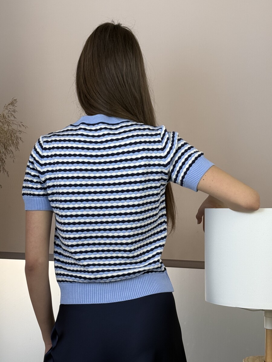 Rövid ujjú kötött pulóver - világoskék-s.kék-fehér - Kép 12