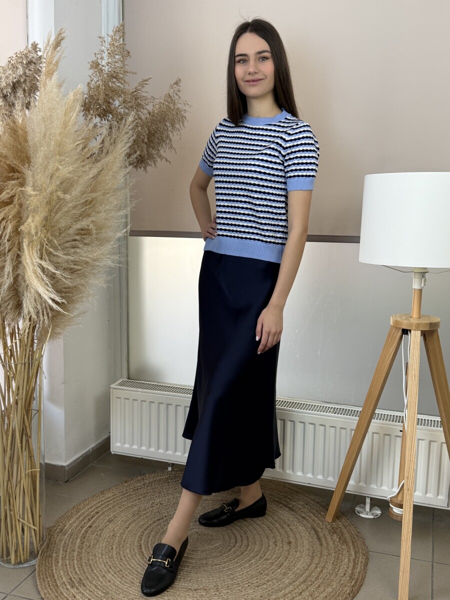 Rövid ujjú kötött pulóver - világoskék-s.kék-fehér - Kép 8