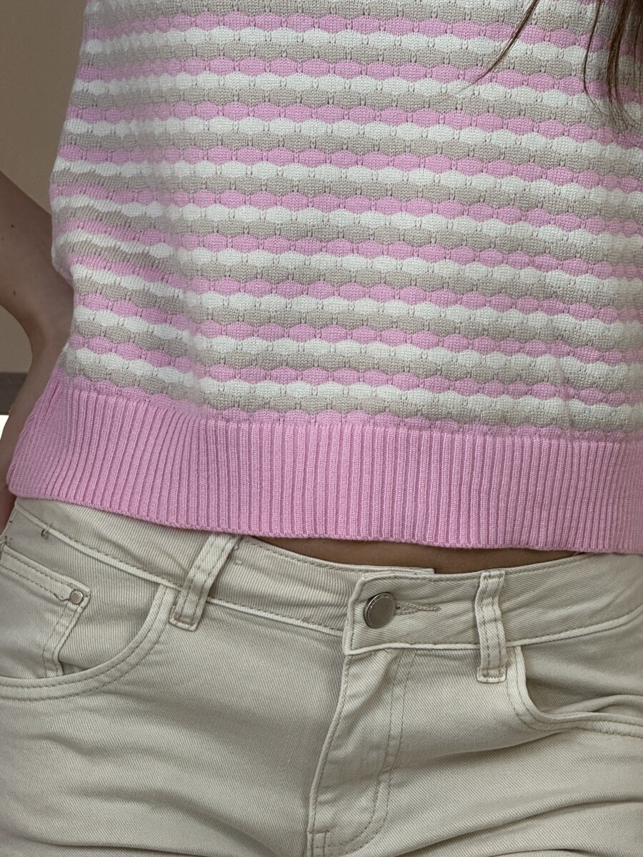 Rövid ujjú kötött pulóver - rózsaszín-bézs-fehér - Kép 9