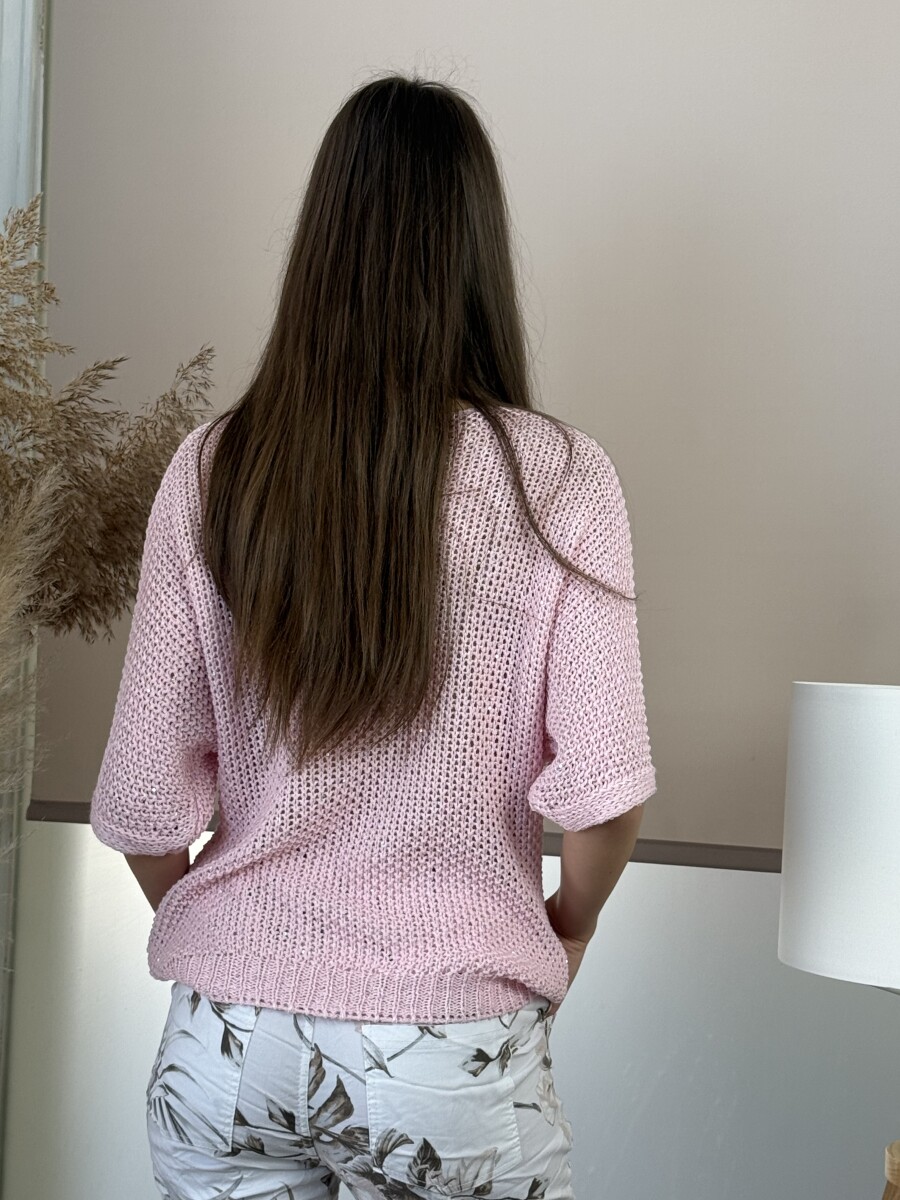 Horgolt pulóver - rózsaszín - Kép 7