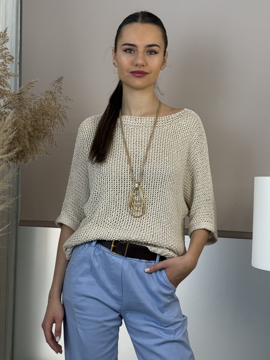 Horgolt pulóver - bézs - Kép 11