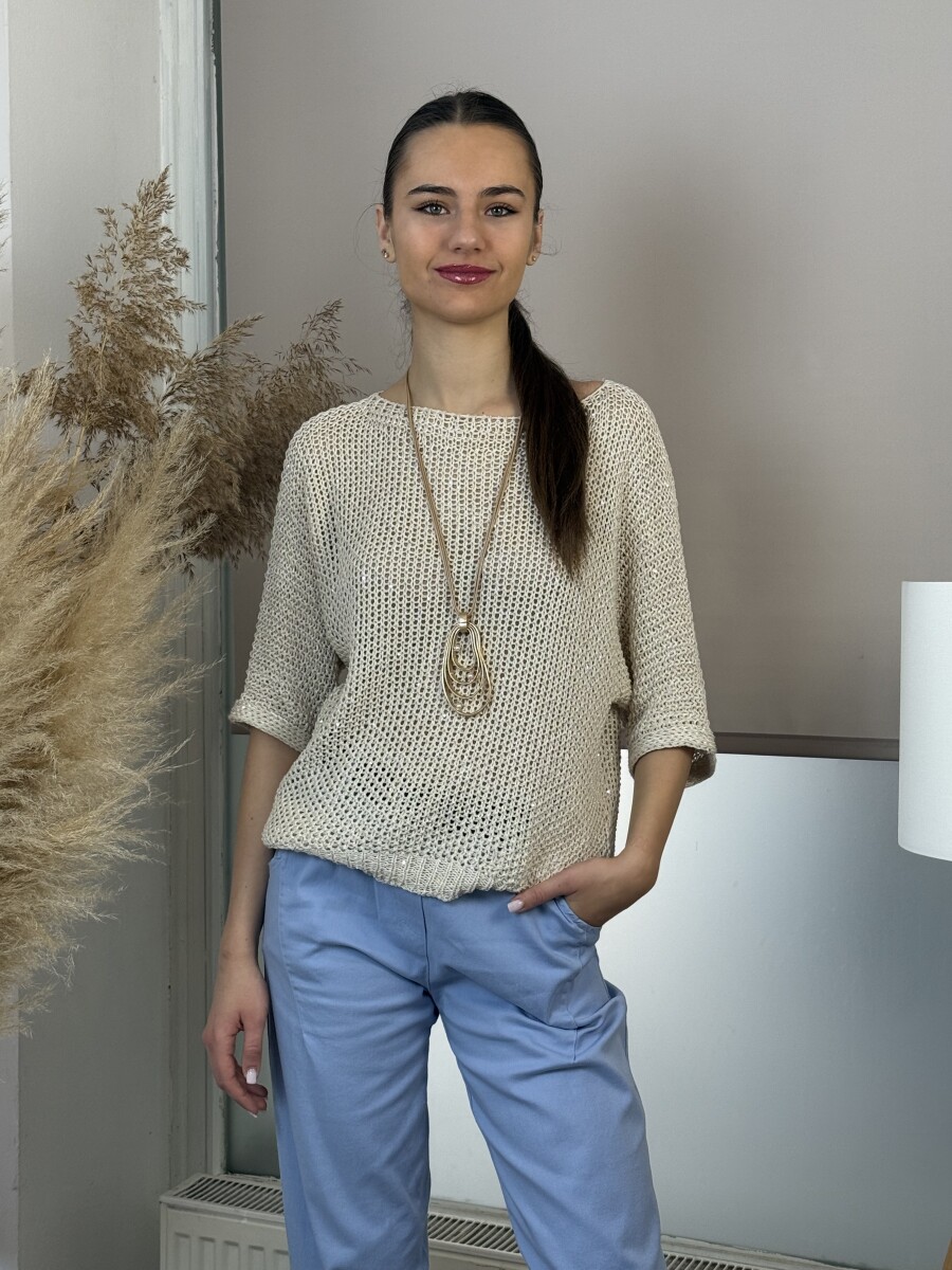 Horgolt pulóver - bézs - Kép 7