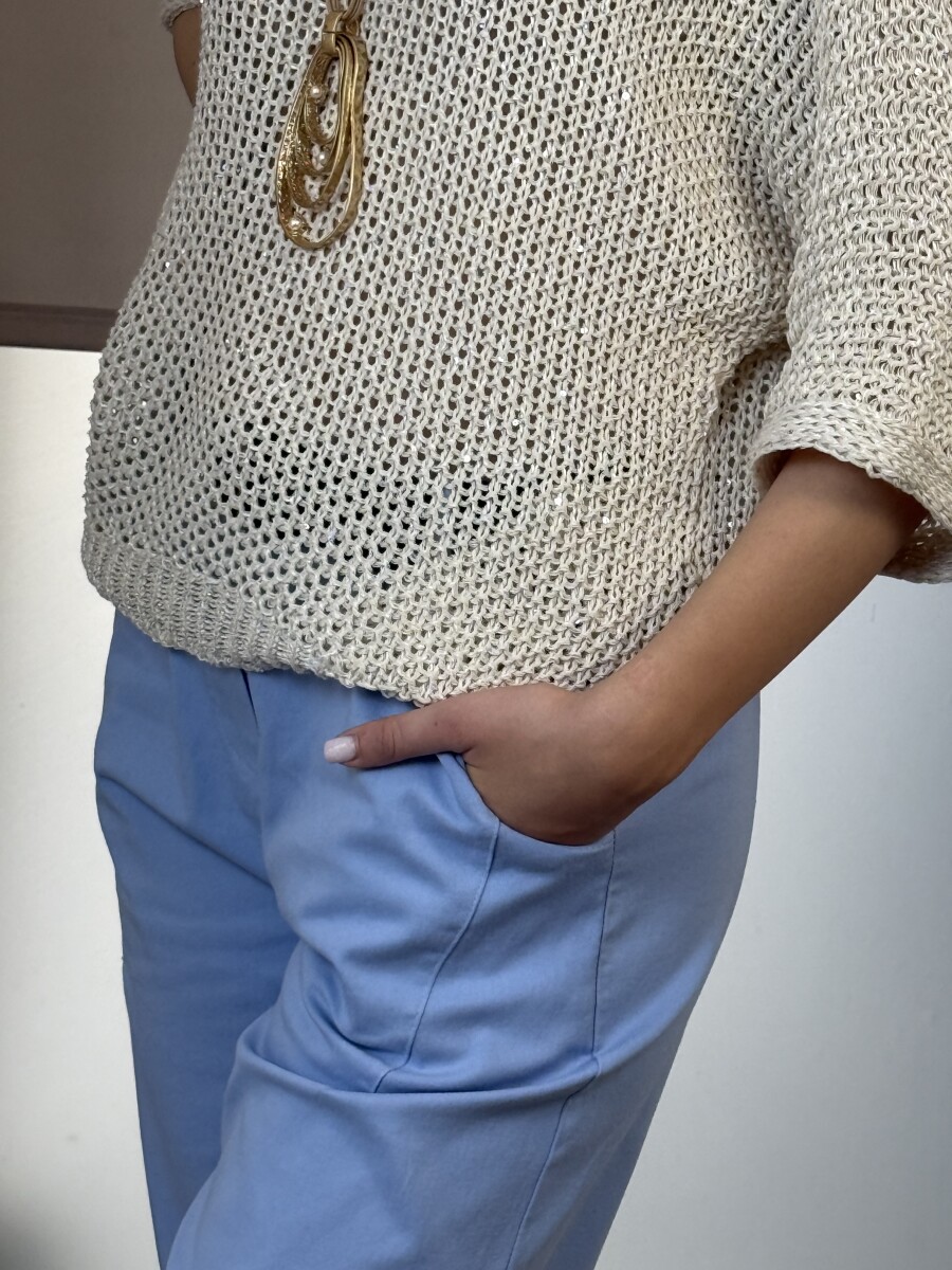 Horgolt pulóver - bézs - Kép 5