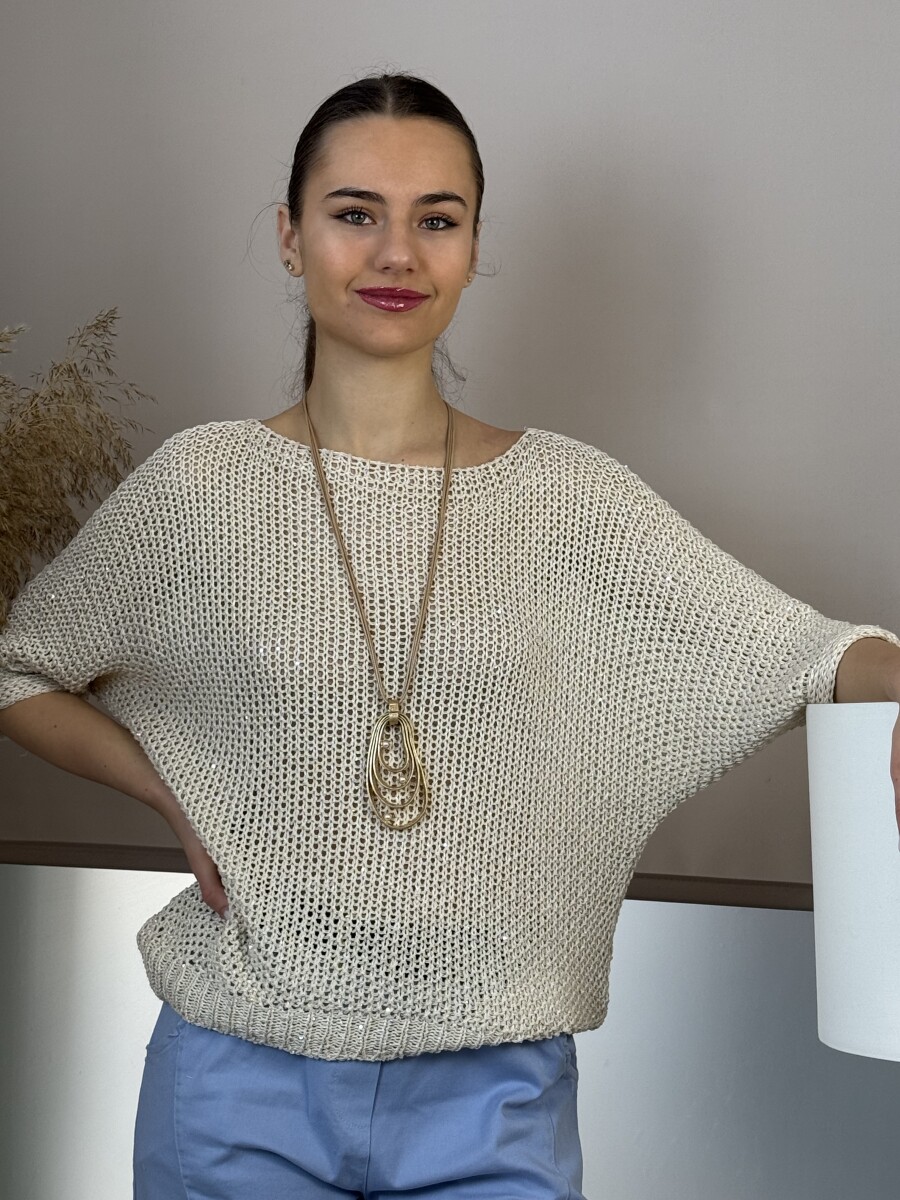 Horgolt pulóver - bézs - Kép 13