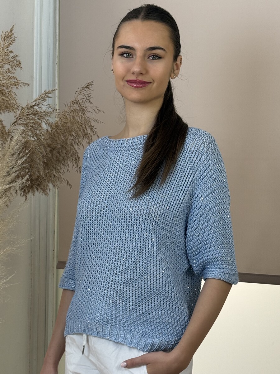 Horgolt pulóver - világoskék - Kép 14