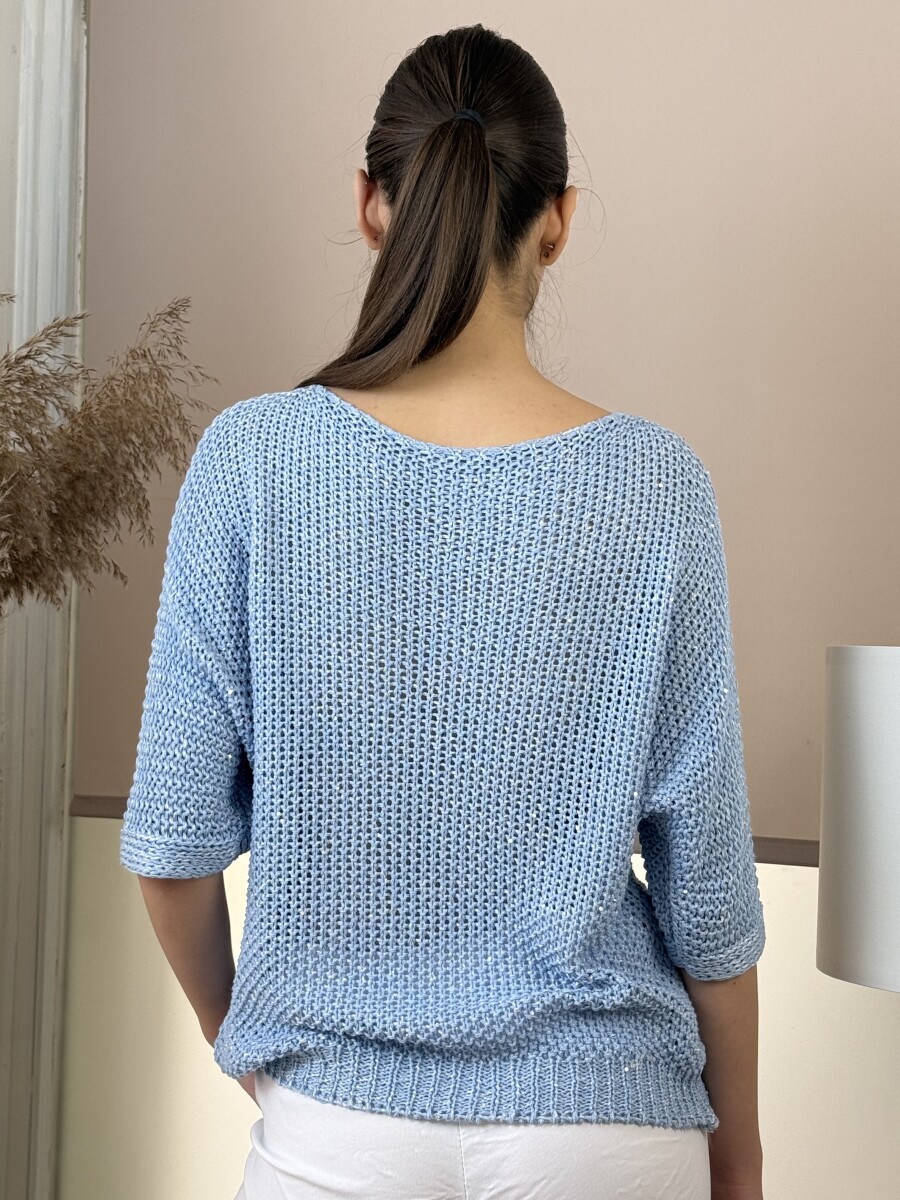 Horgolt pulóver - világoskék - Kép 11