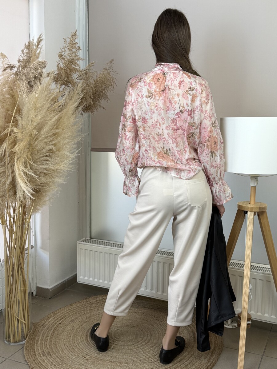 Virágos blúz masnival - rózsaszín - Kép 18