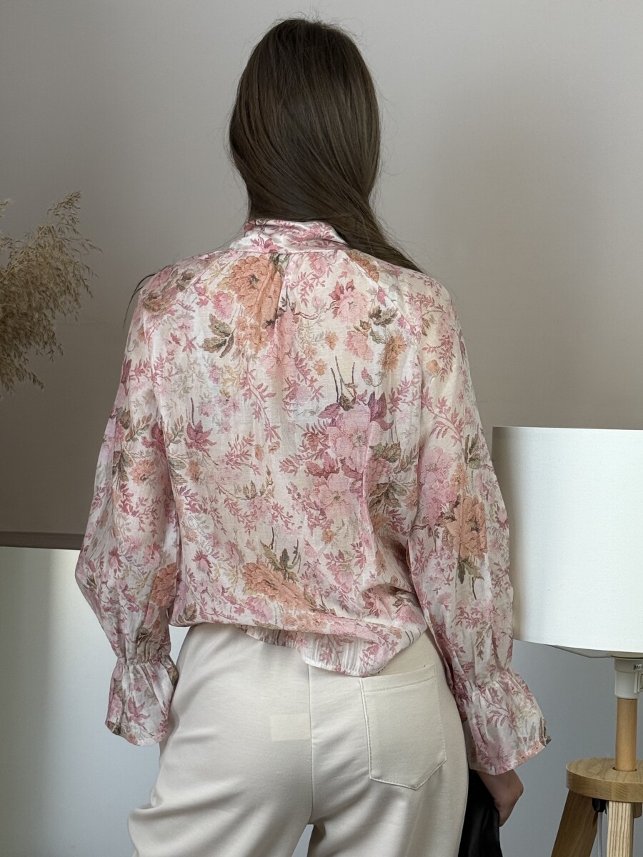 Virágos blúz masnival - rózsaszín - Kép 14