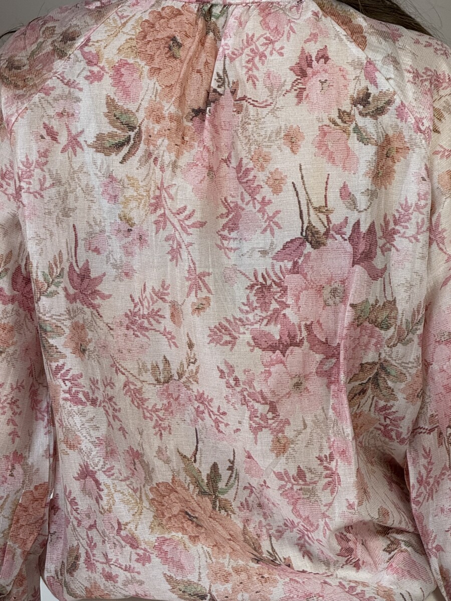 Virágos blúz masnival - rózsaszín - Kép 9