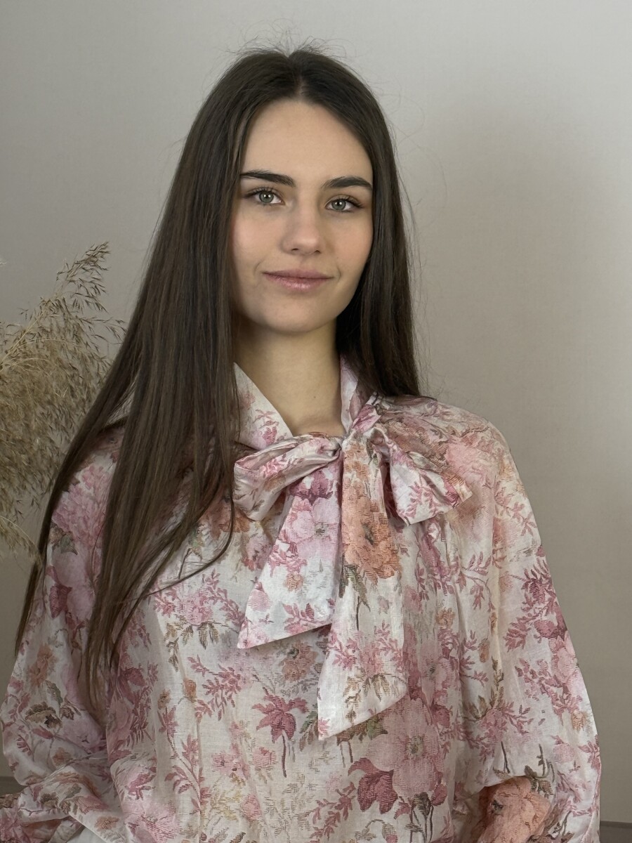 Virágos blúz masnival - rózsaszín - Kép 11