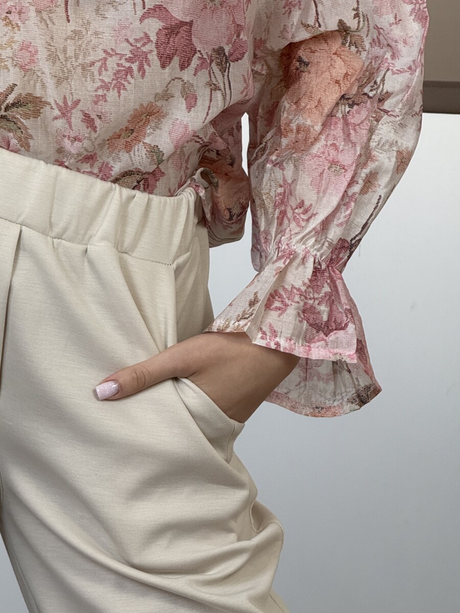 Virágos blúz masnival - rózsaszín - Kép 6