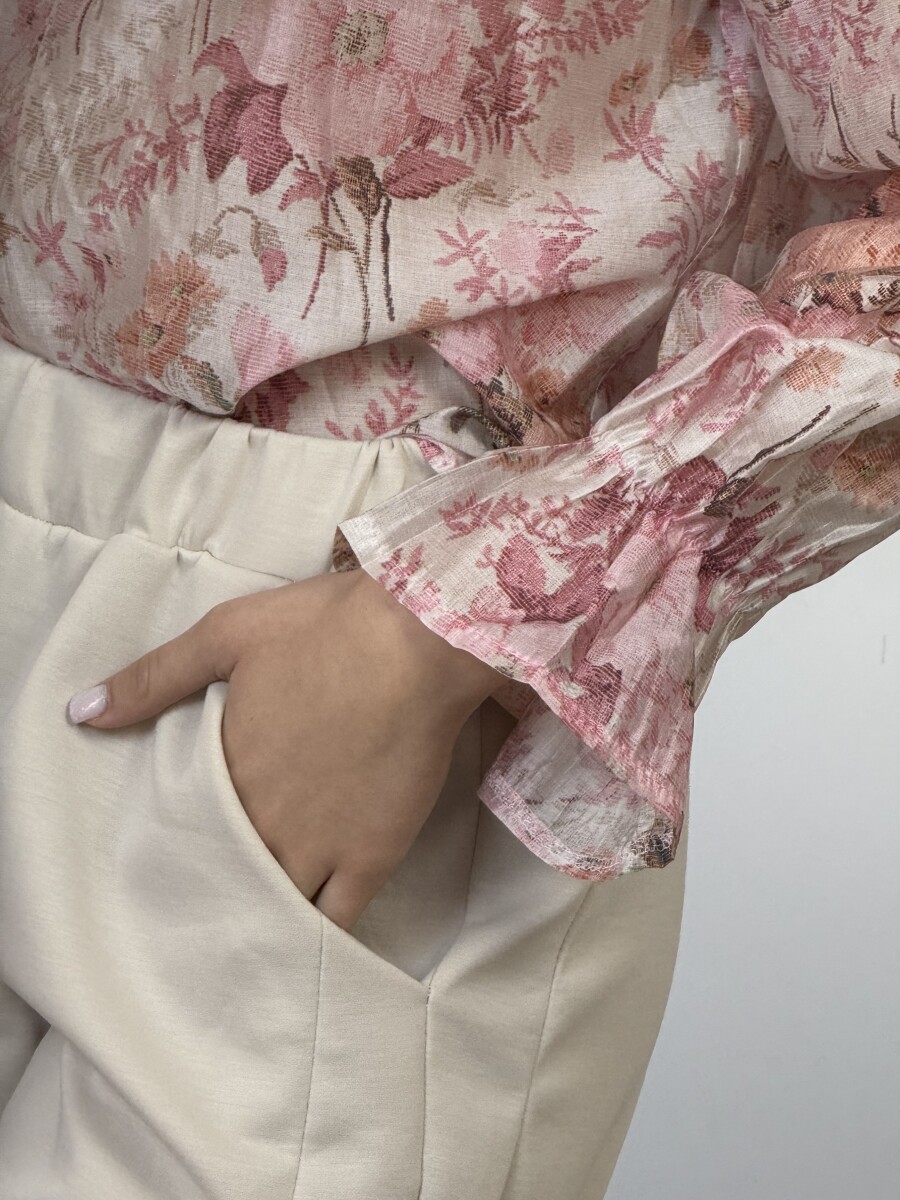 Virágos blúz masnival - rózsaszín - Kép 10