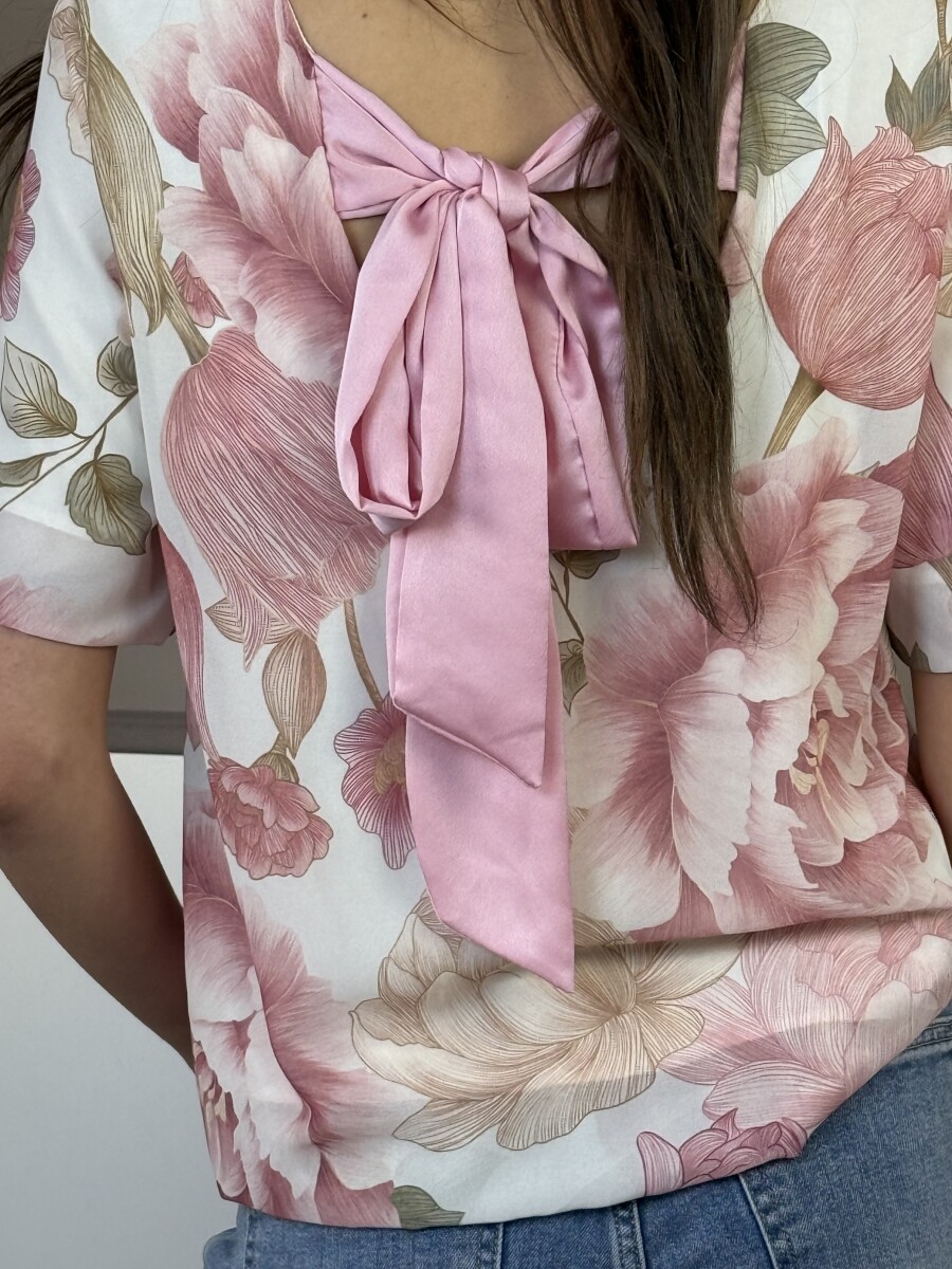 Virágmintás blúz kötővel - rózsaszín - Kép 8