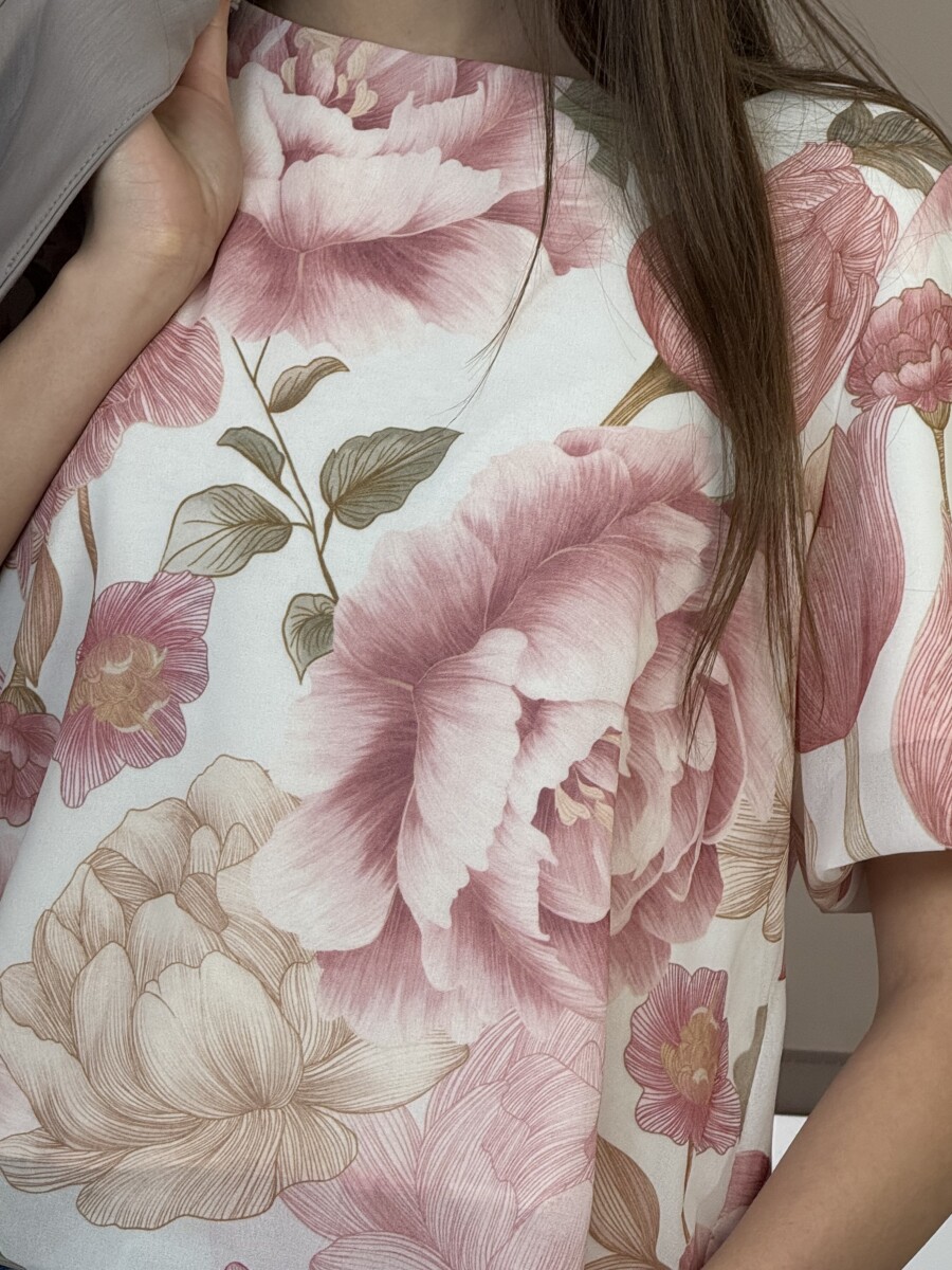 Virágmintás blúz kötővel - rózsaszín - Kép 9