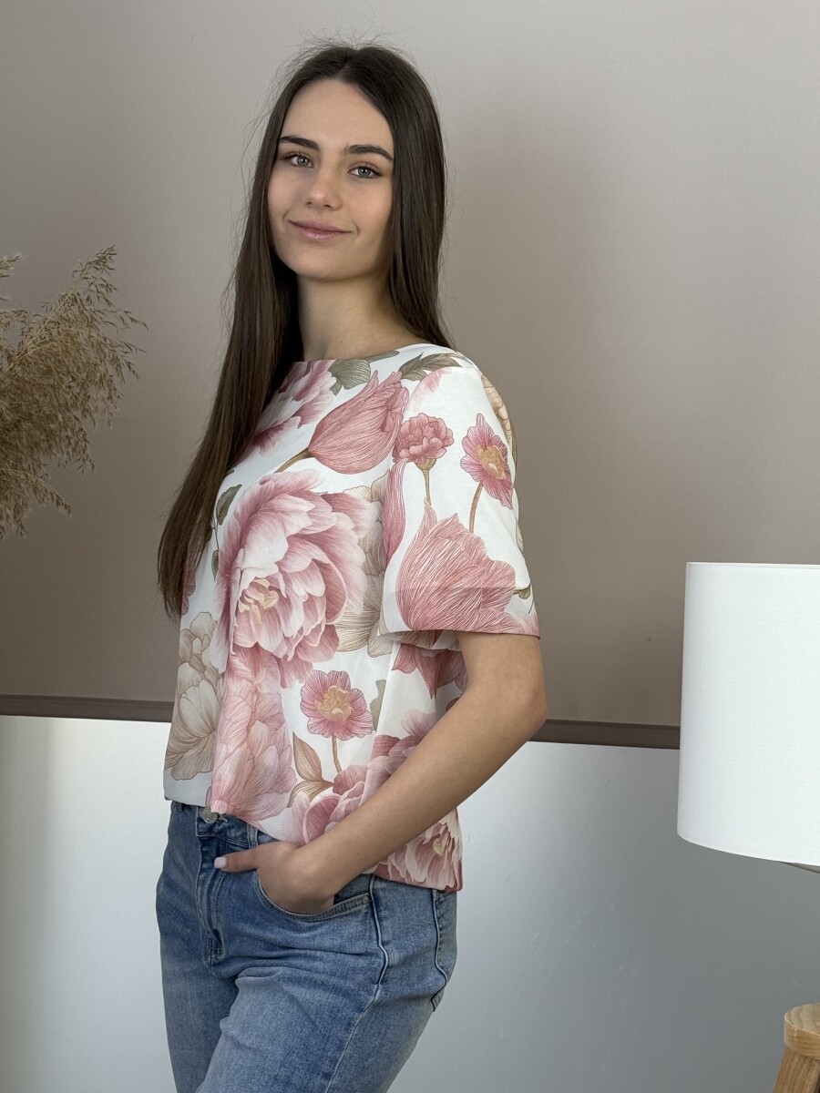 Virágmintás blúz kötővel - rózsaszín - Kép 10