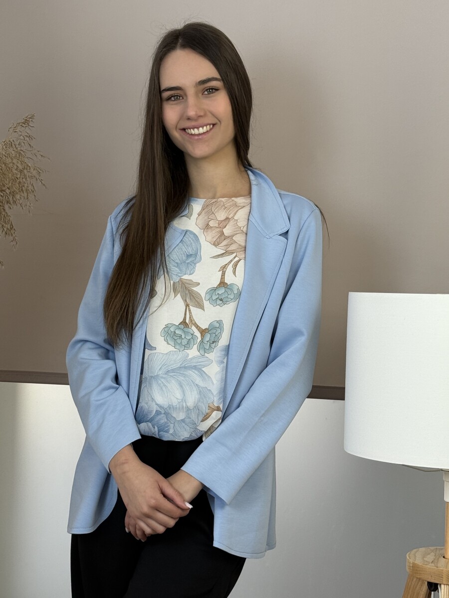 Virágmintás blúz kötővel - világoskék - Kép 20