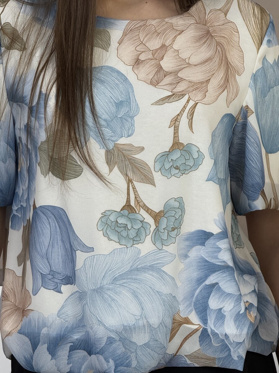 Virágmintás blúz kötővel - világoskék - Kép 11