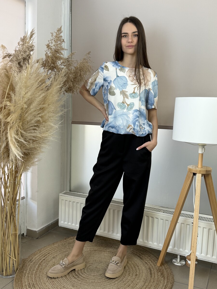 Virágmintás blúz kötővel - világoskék - Kép 24