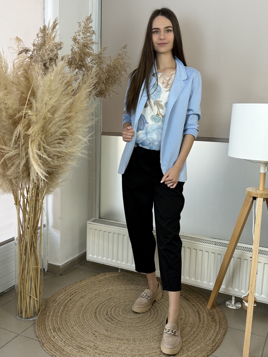 Virágmintás blúz kötővel - világoskék - Kép 4