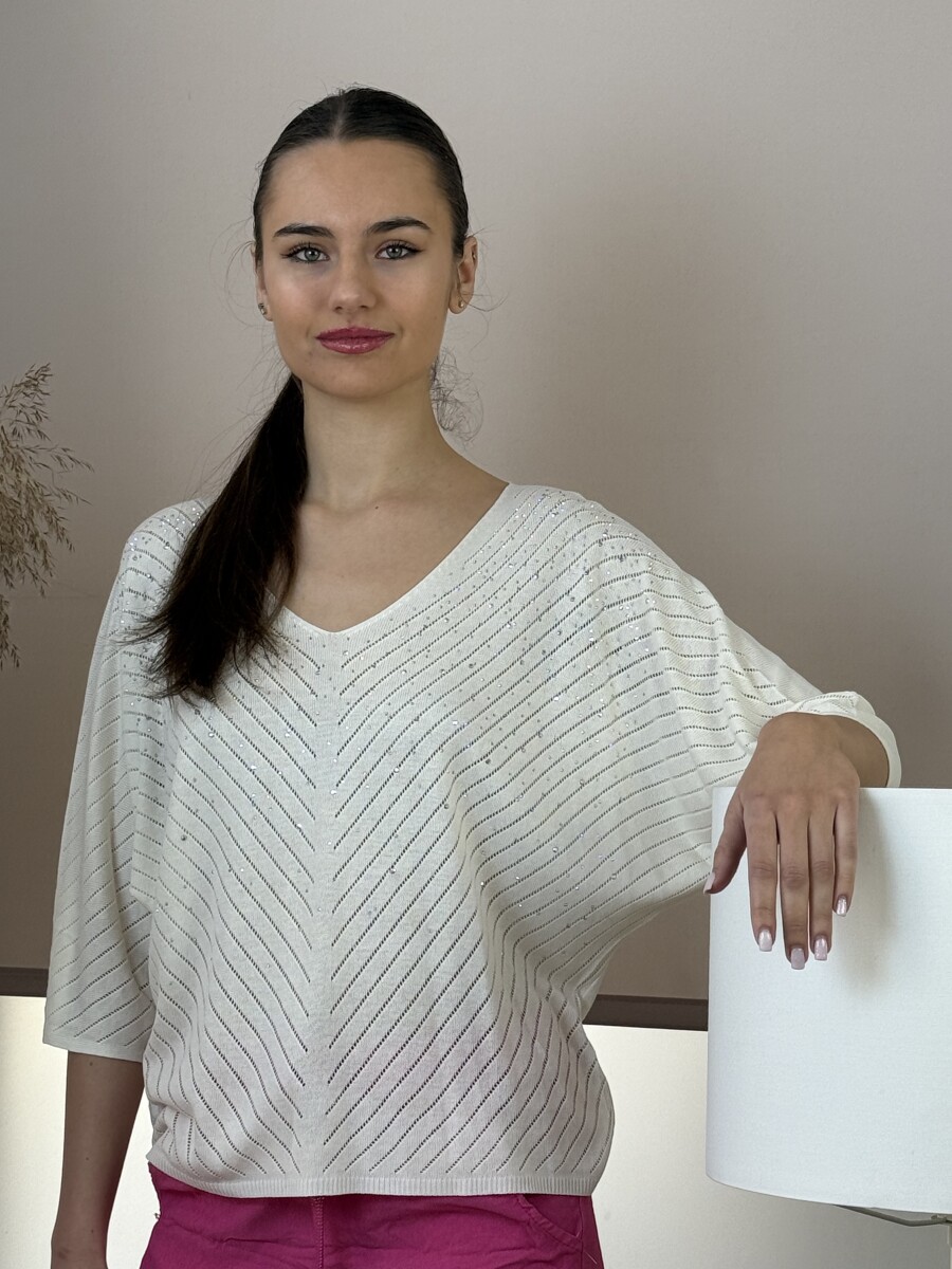 Denevérujjas köves pulóver - bézs - Kép 14