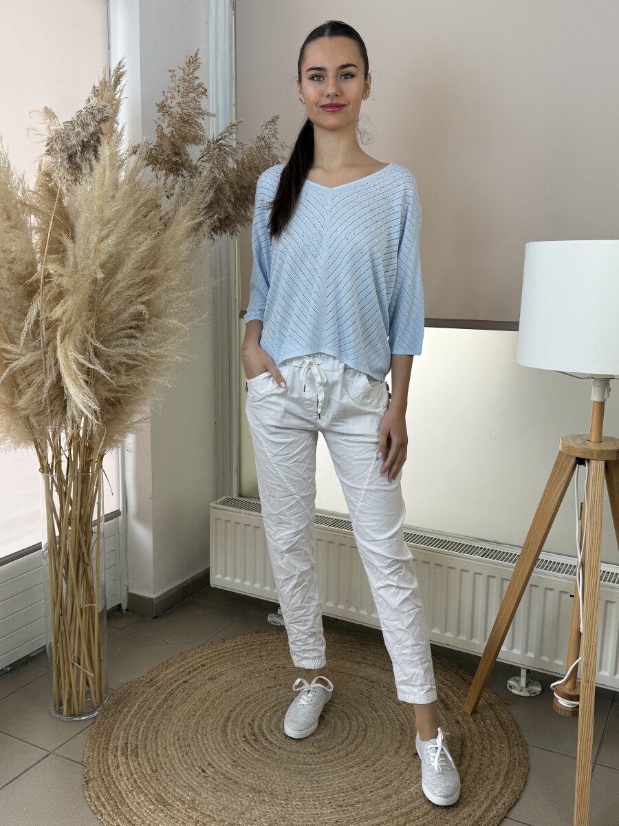 Denevérujjas köves pulóver - világoskék - Kép 6